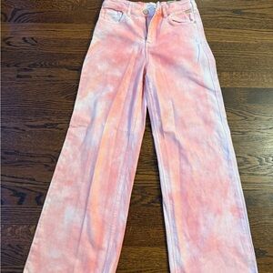 Scotch & Soda Girls Wide Leg High Rise Pink Tie-Dye Jeans